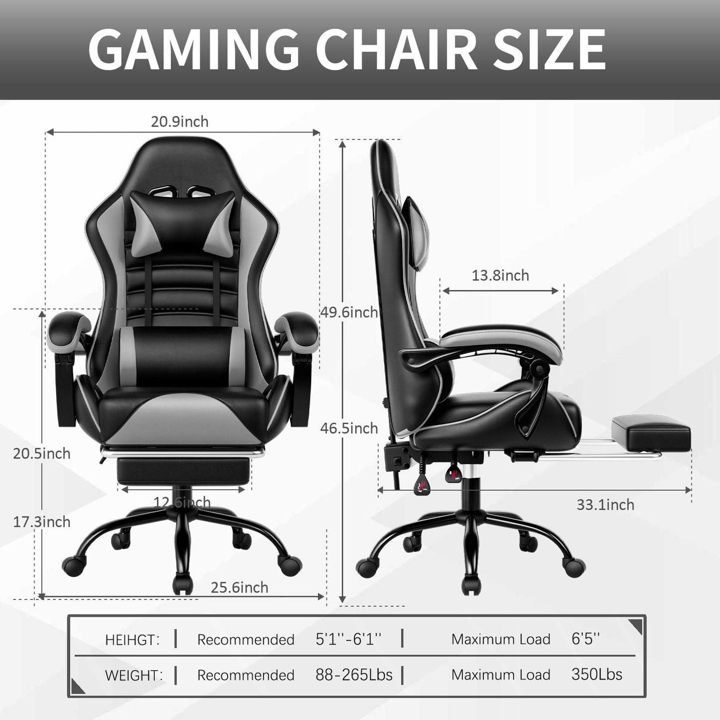 Ergonomic Gaming Chair for Adults, Comfortable Computer Chair for Heavy People, Adjustable Height Office Desk Chair with Wheels, Breathable Leather Video Game Chairs