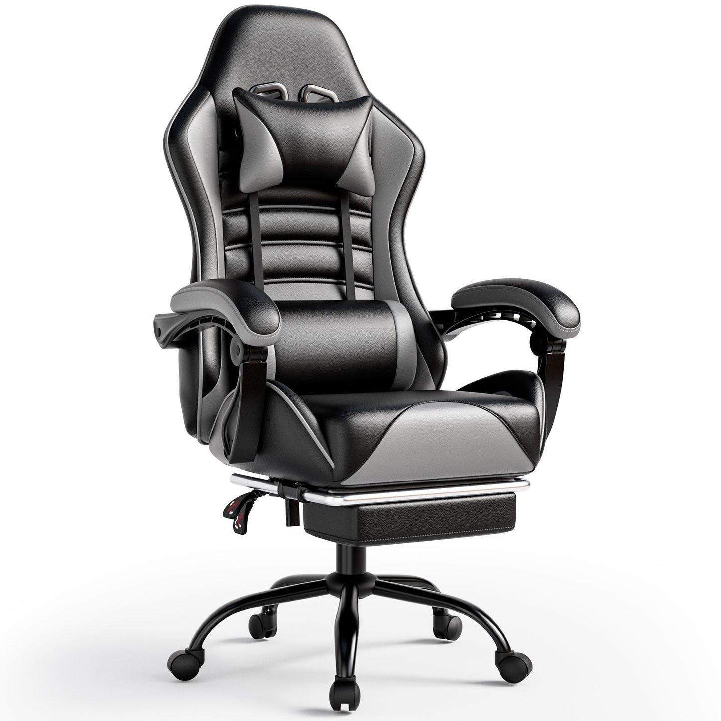 Ergonomic Gaming Chair for Adults, Comfortable Computer Chair for Heavy People, Adjustable Height Office Desk Chair with Wheels, Breathable Leather Video Game Chairs