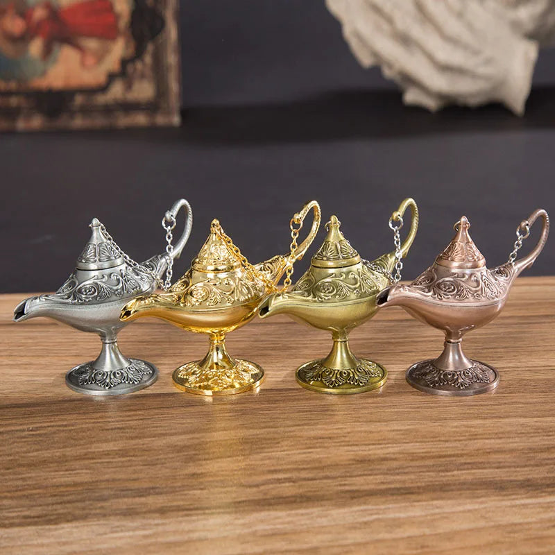 ERMAKOVA 12cm(4.7")Classic Rare Hollow Legend Aladdin Magic Genie Lamps Incense Burners Retro Wishing Oil Lamp Home Decor Gift