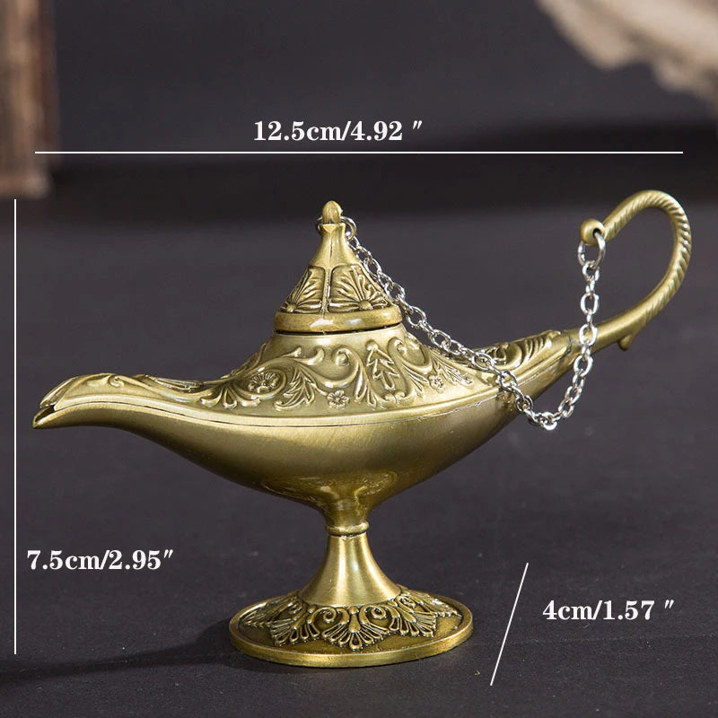 ERMAKOVA 12cm(4.7")Classic Rare Hollow Legend Aladdin Magic Genie Lamps Incense Burners Retro Wishing Oil Lamp Home Decor Gift