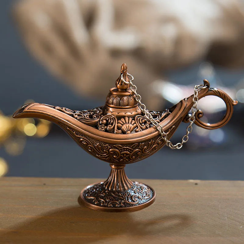 ERMAKOVA 12cm(4.7")Classic Rare Hollow Legend Aladdin Magic Genie Lamps Incense Burners Retro Wishing Oil Lamp Home Decor Gift