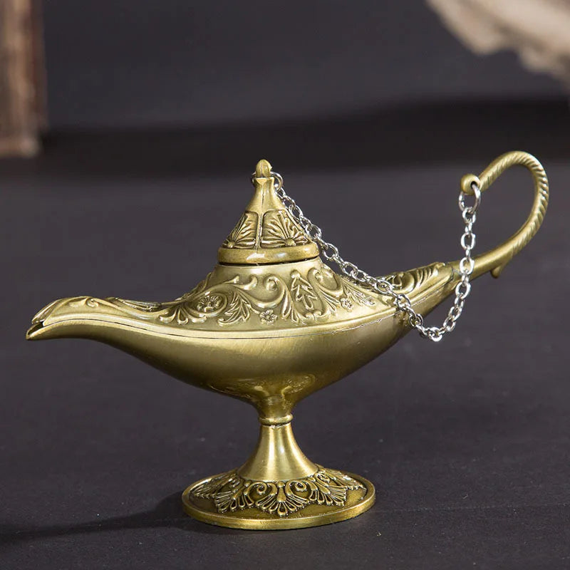 ERMAKOVA 12cm(4.7")Classic Rare Hollow Legend Aladdin Magic Genie Lamps Incense Burners Retro Wishing Oil Lamp Home Decor Gift