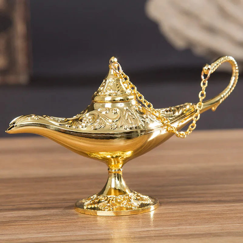 ERMAKOVA 12cm(4.7")Classic Rare Hollow Legend Aladdin Magic Genie Lamps Incense Burners Retro Wishing Oil Lamp Home Decor Gift