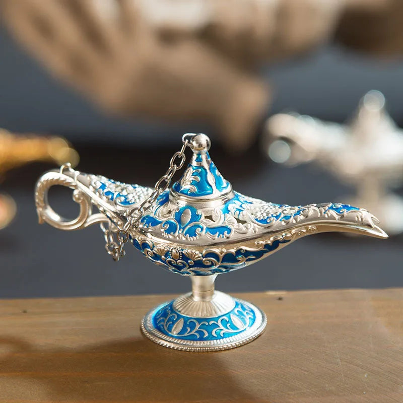 ERMAKOVA 12cm(4.7")Classic Rare Hollow Legend Aladdin Magic Genie Lamps Incense Burners Retro Wishing Oil Lamp Home Decor Gift