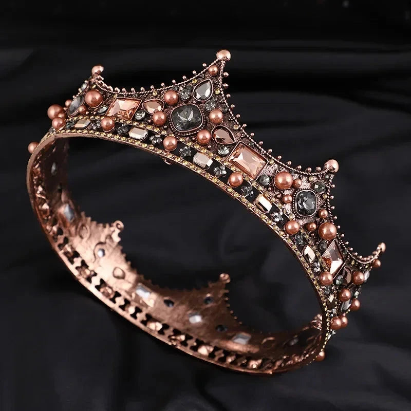 Europe Vintage Baroque Court Princess Party Bridal Tiara Men King Crown Crystal Pearl Round Metal Wedding Unisex Crown