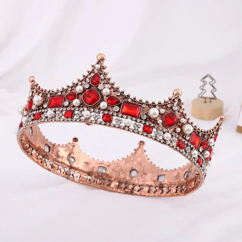 Europe Vintage Baroque Court Princess Party Bridal Tiara Men King Crown Crystal Pearl Round Metal Wedding Unisex Crown