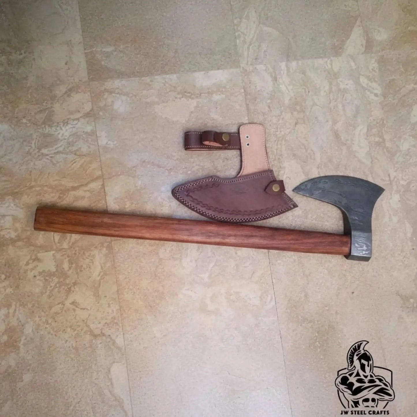 Damascus Steel Scandinavian Working Bearded Axe with Crescent Edge | JW SteelCrafts