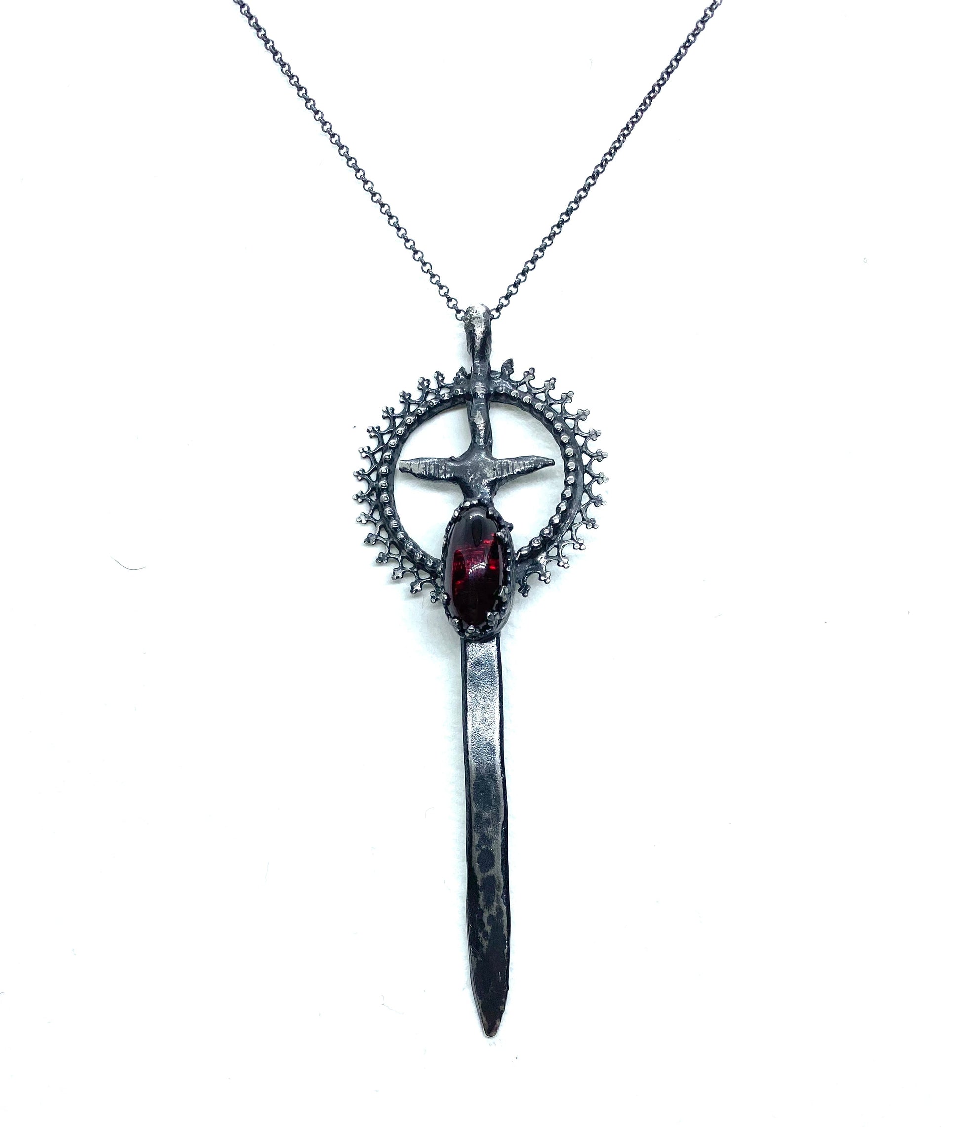 Excalibur Sword Necklace in Sterling Silver and Garnet Fulfilled Julian The 2nd