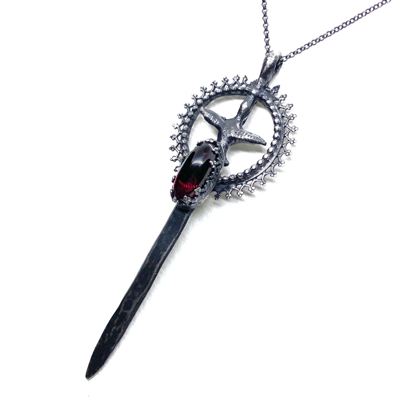 Excalibur Sword Necklace in Sterling Silver and Garnet Fulfilled Julian The 2nd