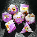 Exquisite cat-themed purple resin dice set