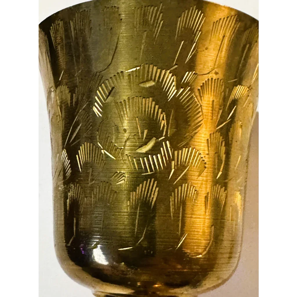 Exquisite Middle Eastern Brass Chalice with Floral Engravings