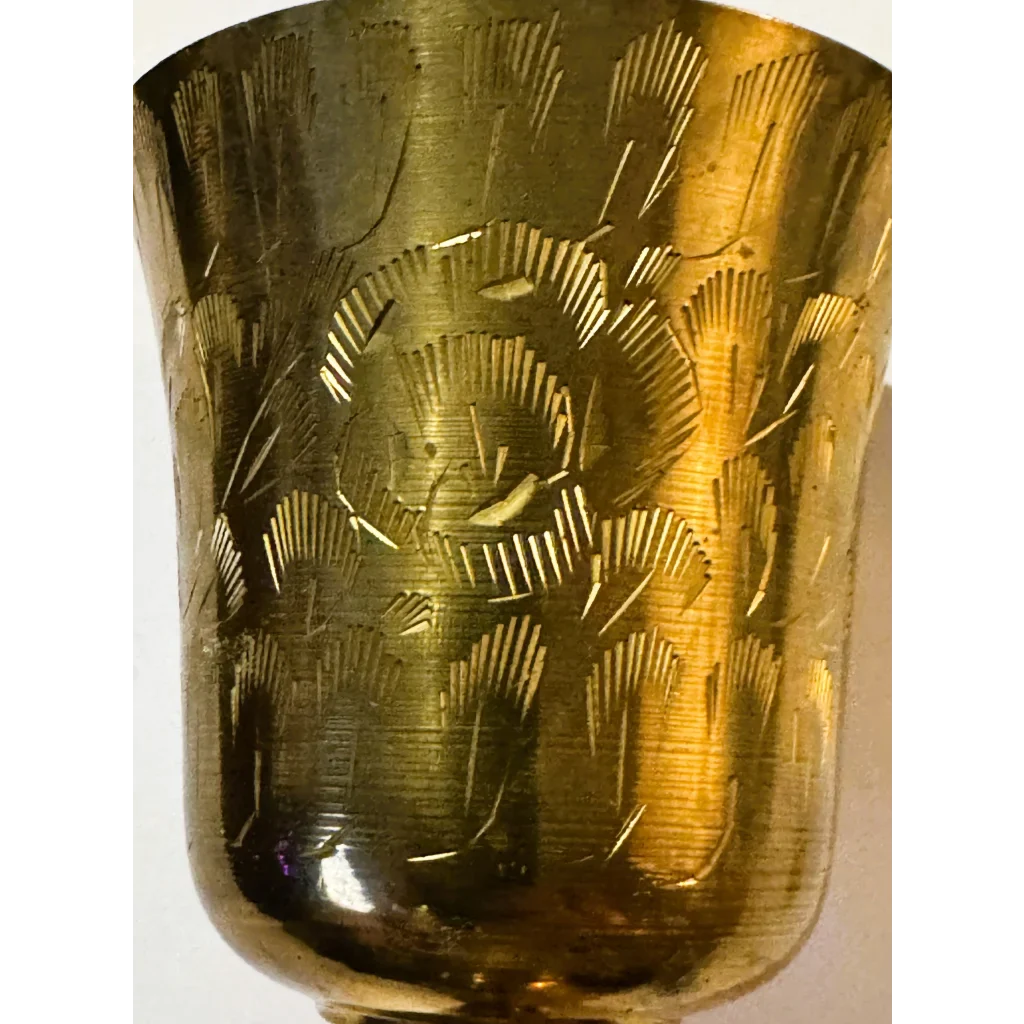 Exquisite Middle Eastern Brass Chalice with Floral Engravings