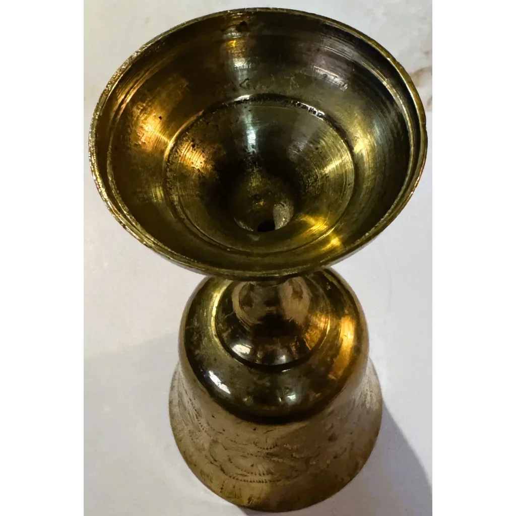 Exquisite Middle Eastern Brass Chalice with Floral Engravings