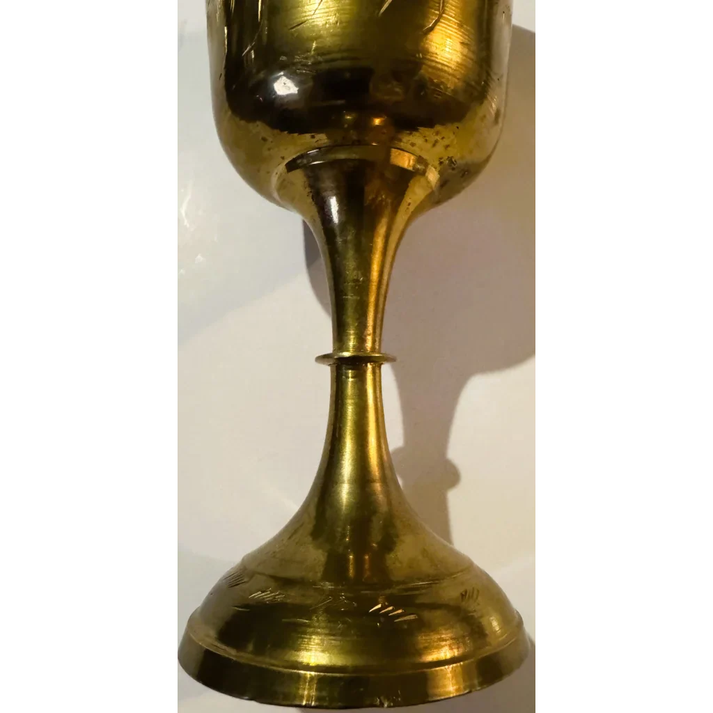 Exquisite Middle Eastern Brass Chalice with Floral Engravings