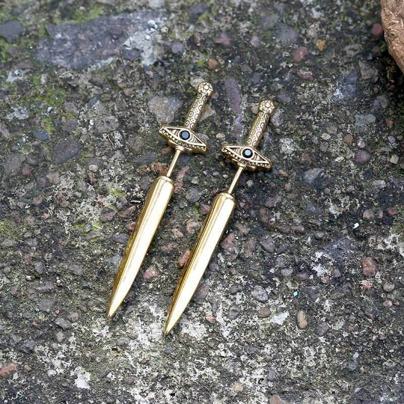 Eye of Providence Sword Stainless Steel Stud Earring - Gold / A Pair