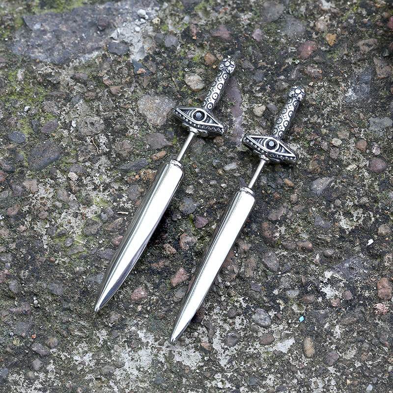 Eye of Providence Sword Stainless Steel Stud Earring - Silver / A Pair