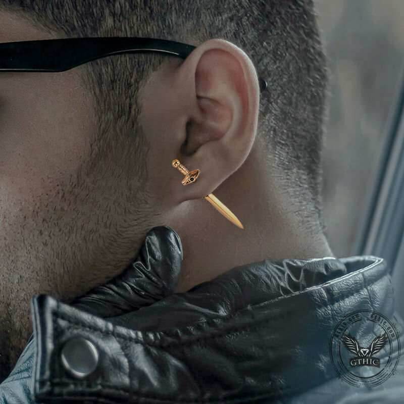 Eye of Providence Sword Stainless Steel Stud Earring - Silver / A Pair