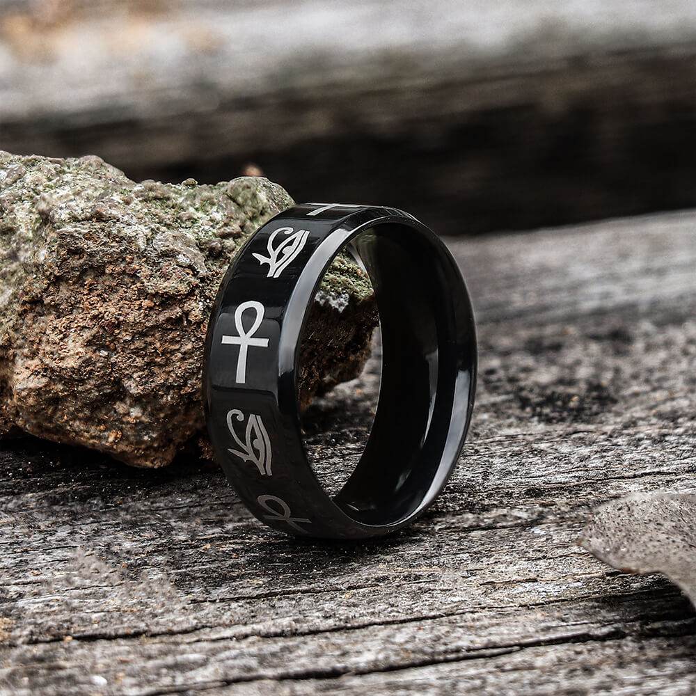 Eye of Ra Ankh Egyptian Symbols Stainless Steel Ring - Stainless Steel / 7
