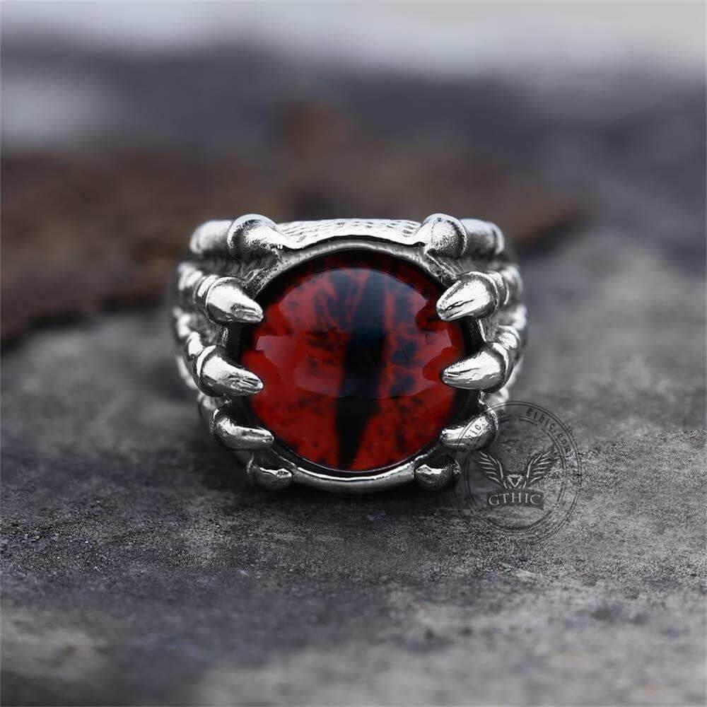 Dragon Eye Stainless Steel Skull Claw Ring - Blue / 7