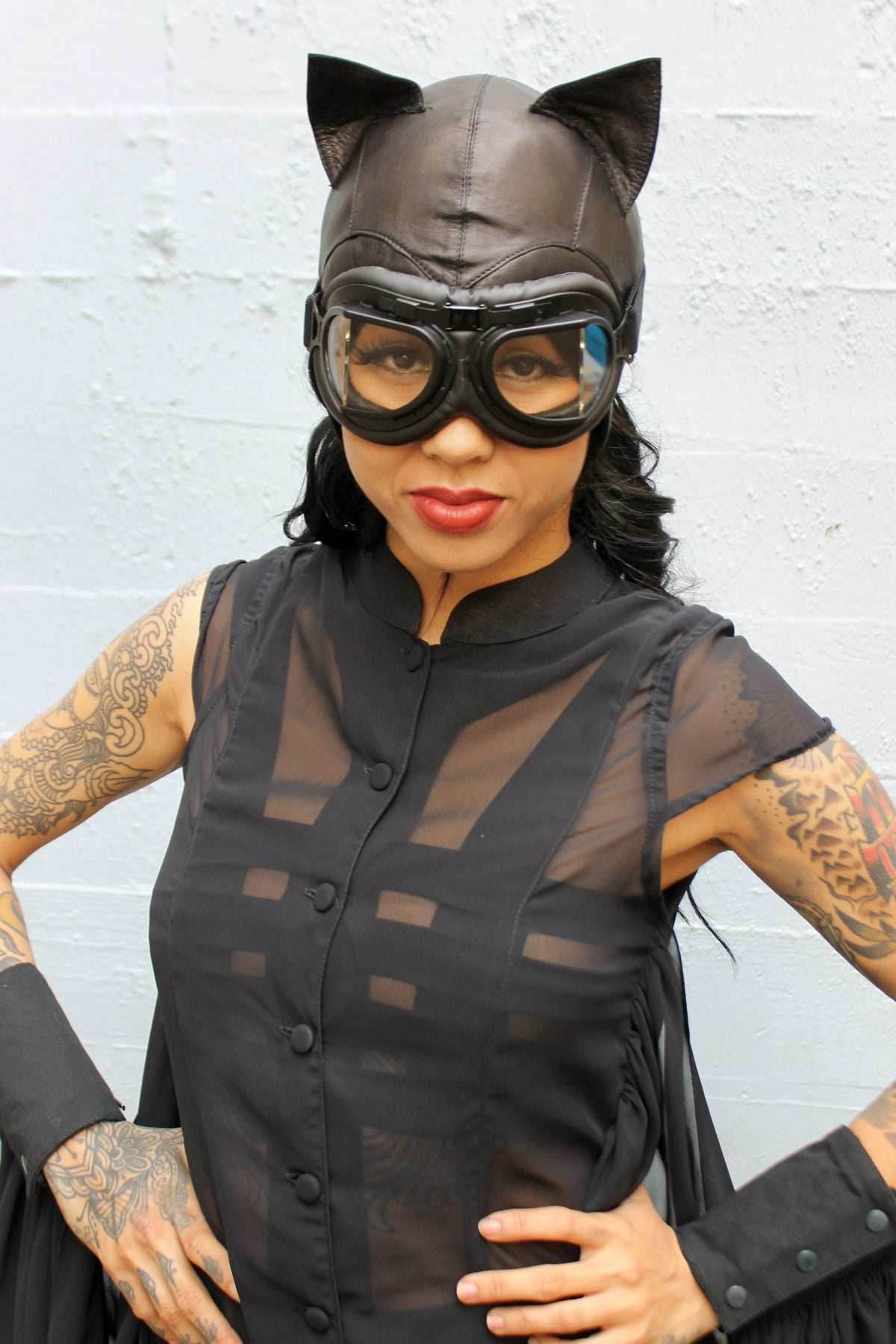 5D x Eyecon Cat Flight Helmet - leather - Black Leather / XS/S