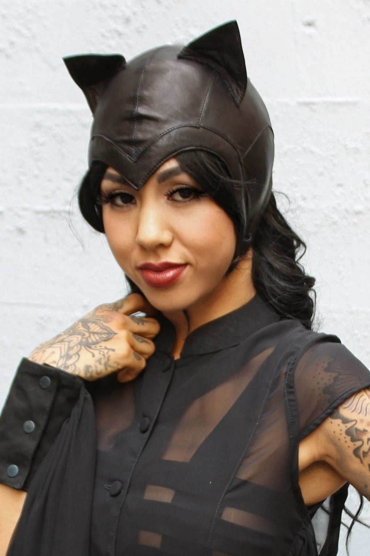 5D x Eyecon Cat Flight Helmet - leather - Black Leather / XS/S