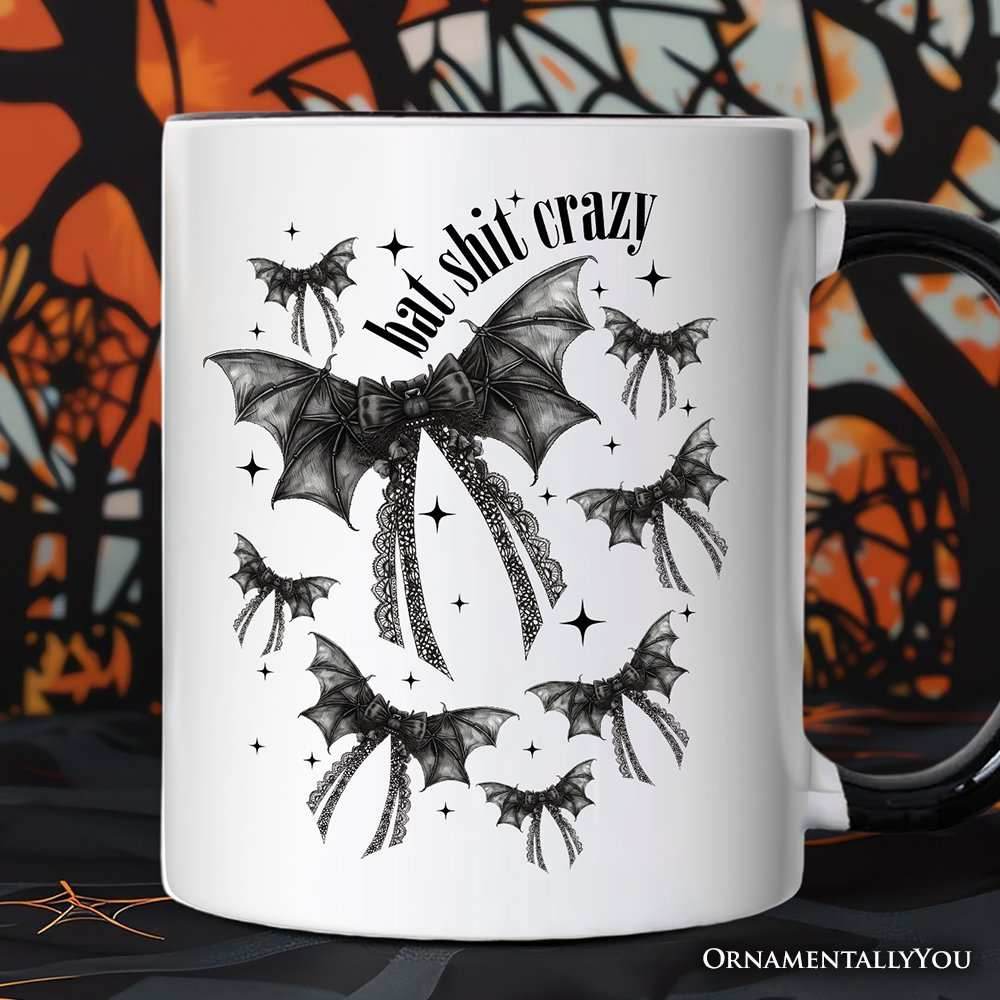 Bat Shit Crazy Coquette Bats Personalized Mug, Funny Halloween Gift with Custom Name - White / Customized