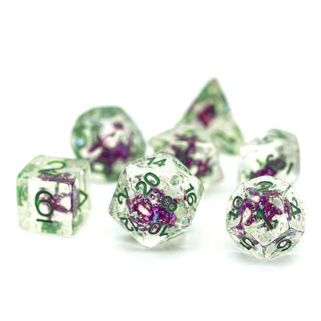 Green w/Purple Starfish Dice 7-Dice Set Resin Dungeons and Dragons Dice - 