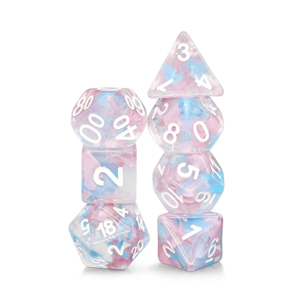 Pink Butterfly Ribbon Dice 7-Dice Set by HengDadice Dungeons and Dragons Dice - 