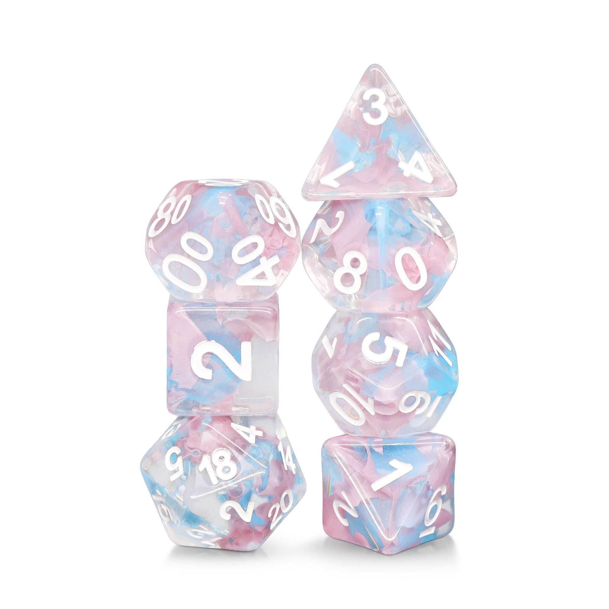 Pink Butterfly Ribbon Dice 7-Dice Set by HengDadice Dungeons and Dragons Dice - 