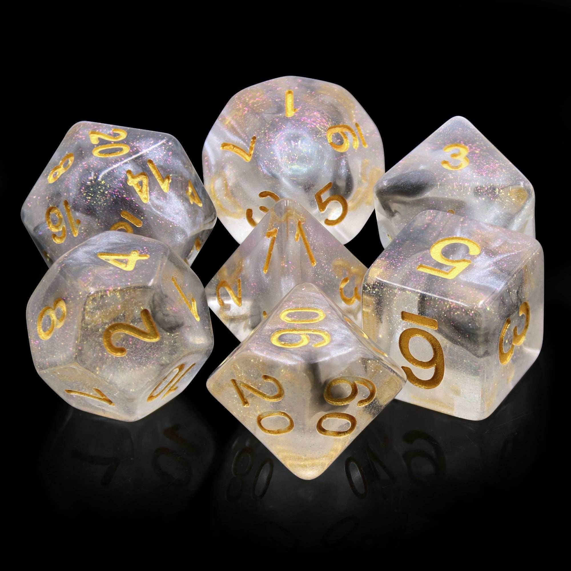 Sky Haze: Clear w/Purple Glitter Iridescent Effect 7-Dice Set - 