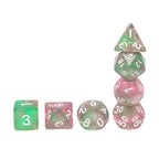 Rebirth 7-Dice Set Green/Pink w/White Numbers Dnd Dice Set (Blacklight reactive) - 