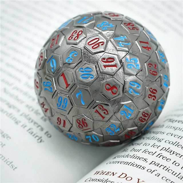 Black* Metal d100 w/ Red and Blue Numbers Dungeons and Dragons RPG - 