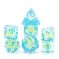 Sunflower Blue (Resin Flower) Dice 7-Dice Set Resin Dungeons and Dragons Dice - 