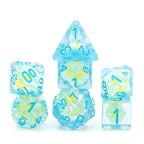 Sunflower Blue (Resin Flower) Dice 7-Dice Set Resin Dungeons and Dragons Dice - 