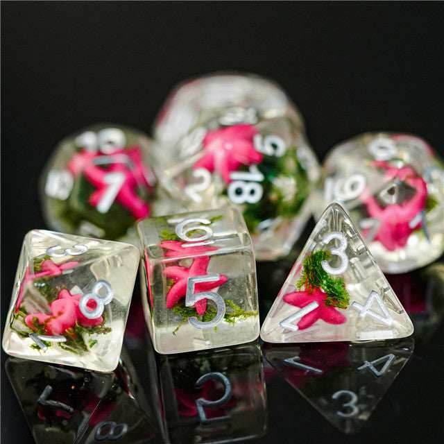 Pink Starfish Dice 7-Dice Set Resin Dungeons and Dragons Dice - 