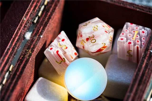 Flower Glass DND Dice Red Limited Edition in Wood Box - 