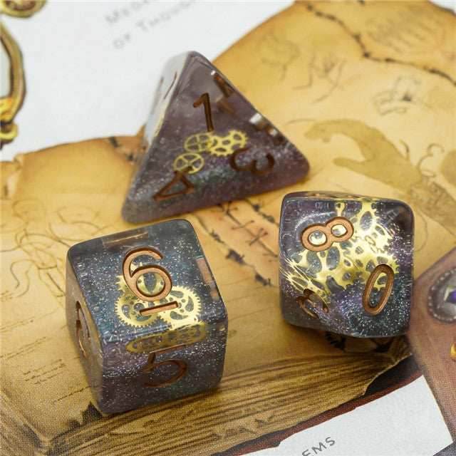 Glitter Mini Gearwheel Dice 7-Dice Dungeons and Dragons RPG - 