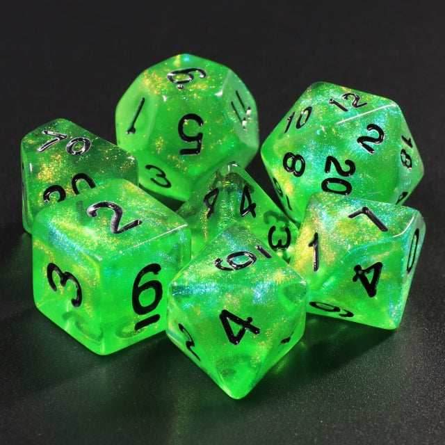 Forest Green Glitter with Black Numbering 7-Dice Set RPG - 
