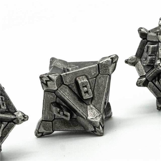 Vintage Silver Pinwheel Strengthened Metal 7-Dice Set | Metal DND Dice - 