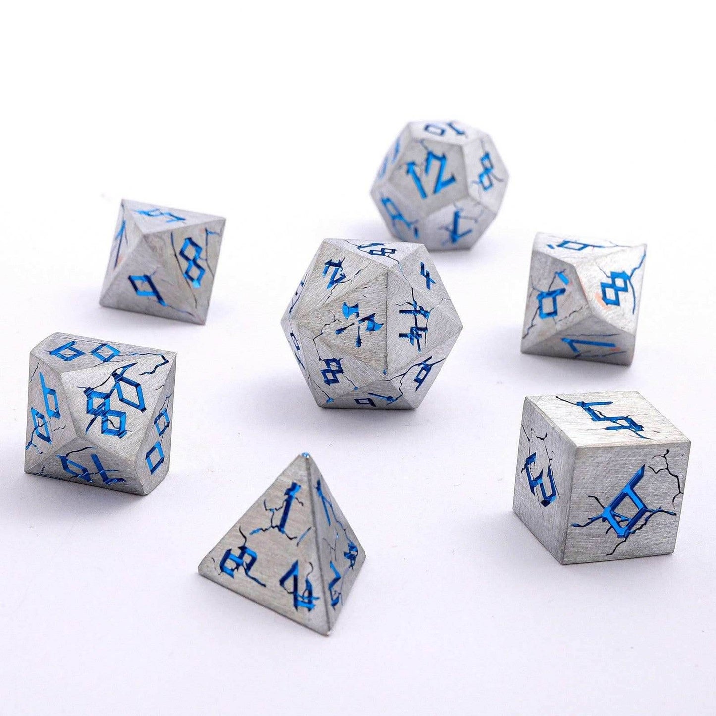 Barbarian Solid Metal Polyhedral Dice Set - Matte Silver Blue - 