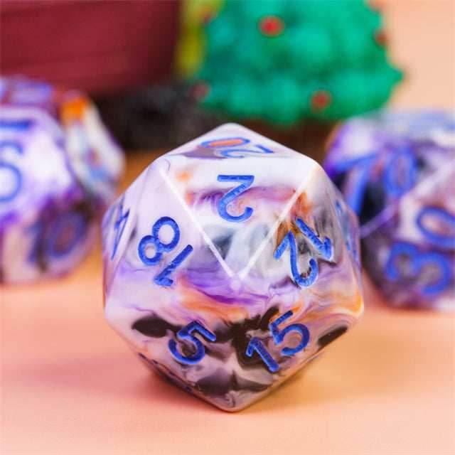 Spooky 4-Color 7-Dice Dnd Dice | White Orange Purple w/Purple Numbers Set - 