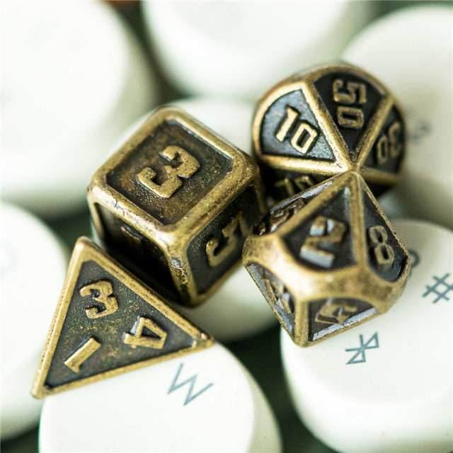 Bronze Mini Metal Dice Ancient Effect | (10mm to 15mm) 7-Dice Udixi RPG - 