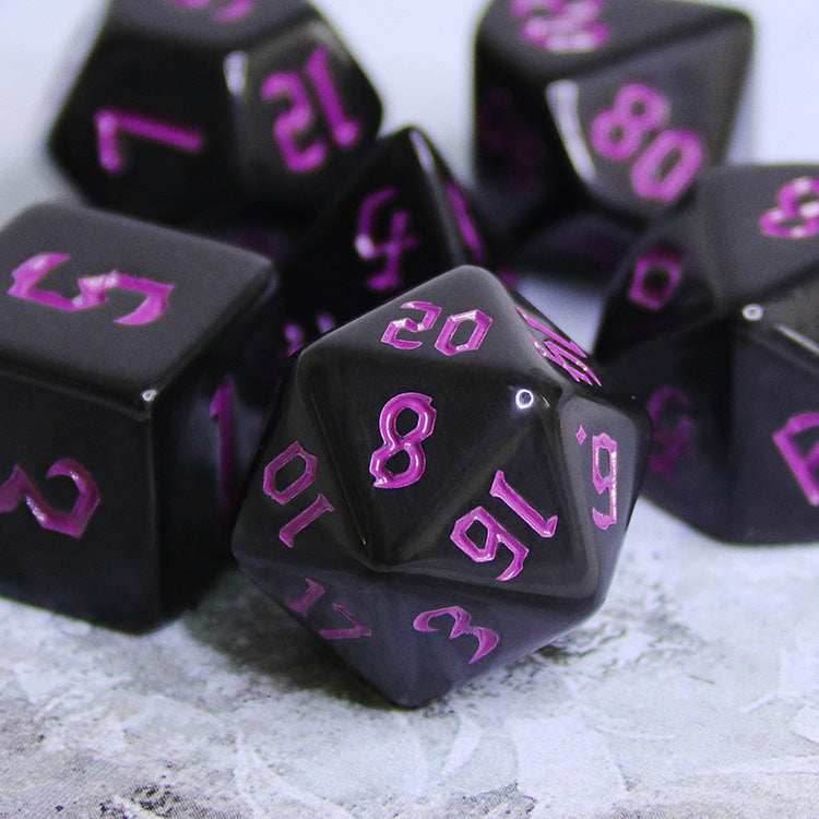 Economy Black Dice (Purple font) 7-Dice Set RPG DND - 