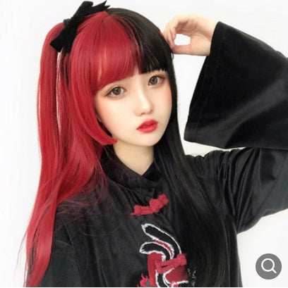 Anime Cosplay Wig Female Long Straight Hair - Black wine red