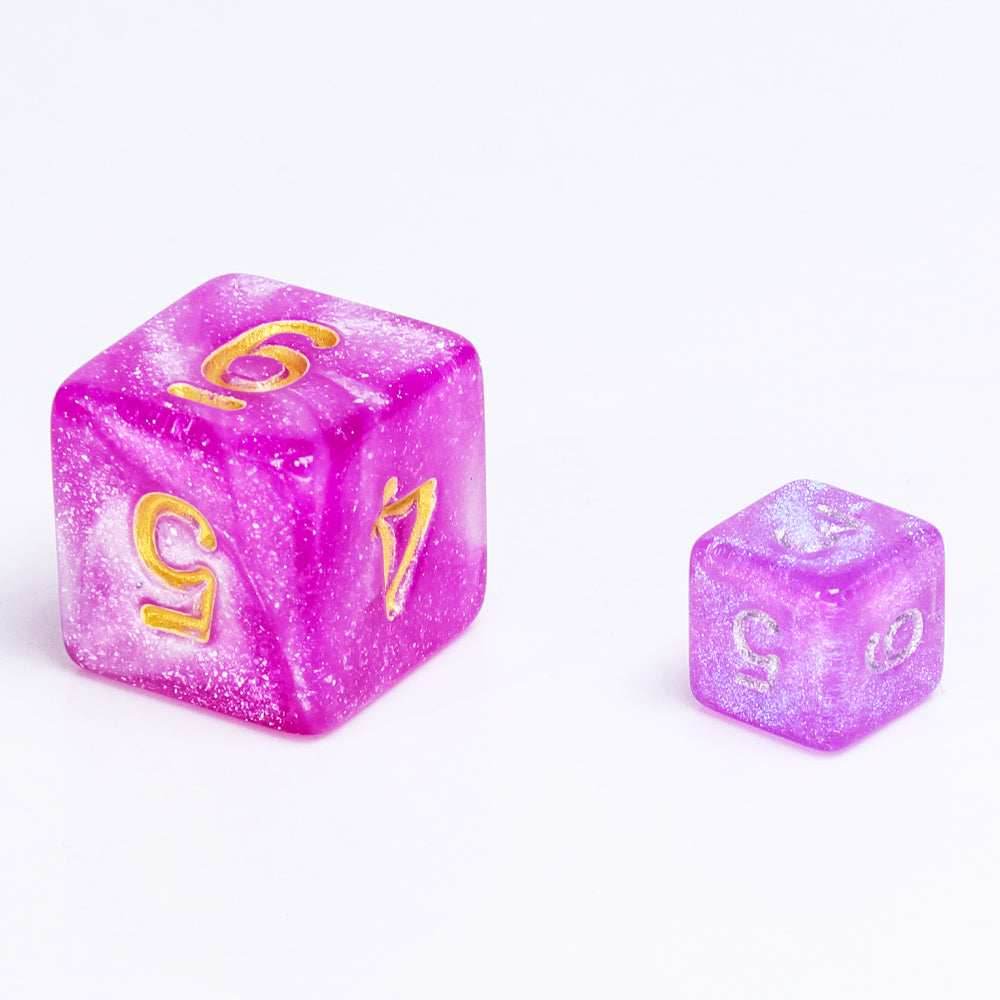 Glitter Pink 7-Dice Mini-Dice RPG Set w/Silver Numbers Miniature Dice - 