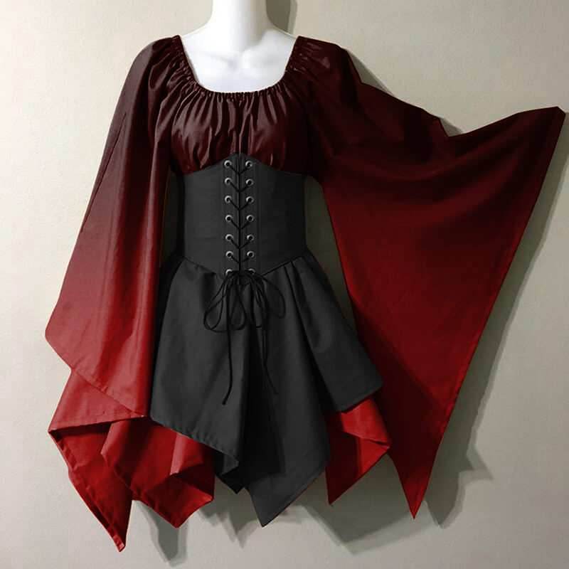 Fairy Trumpet Sleeve Gradient Handkerchief Dress - Red / S (Bust 100 cm)
