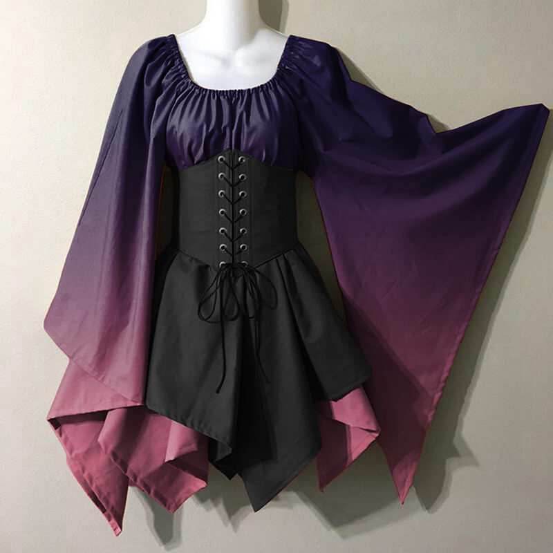 Fairy Trumpet Sleeve Gradient Handkerchief Dress - Purple / S (Bust 100 cm)