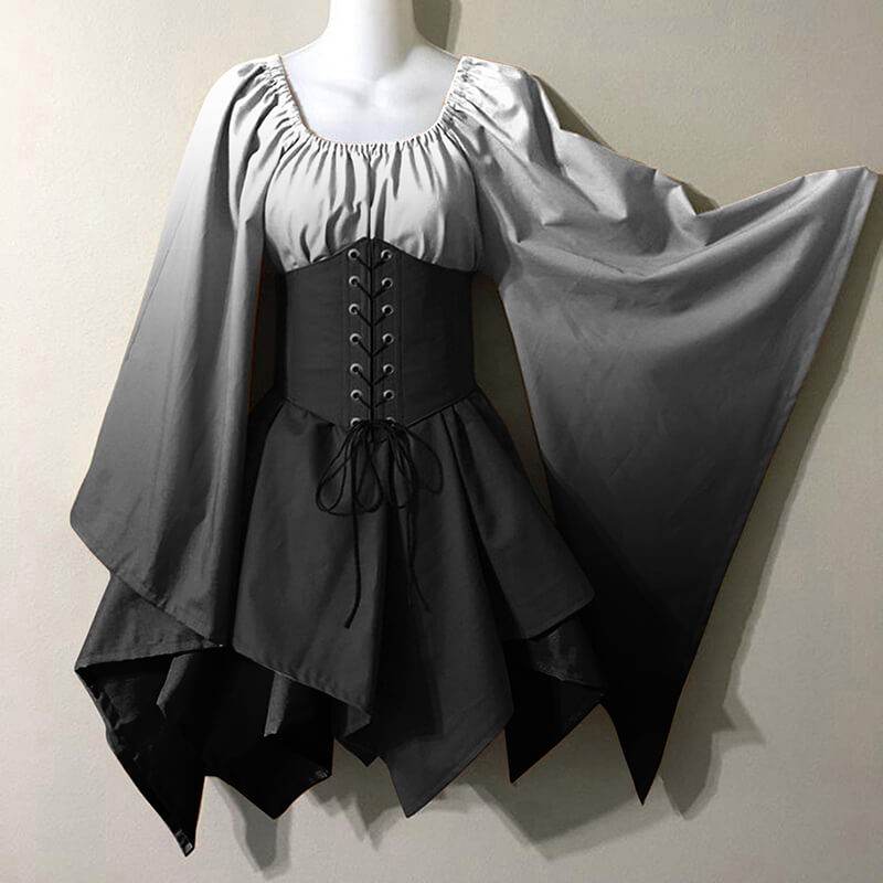 Fairy Trumpet Sleeve Gradient Handkerchief Dress - White / S (Bust 100 cm)