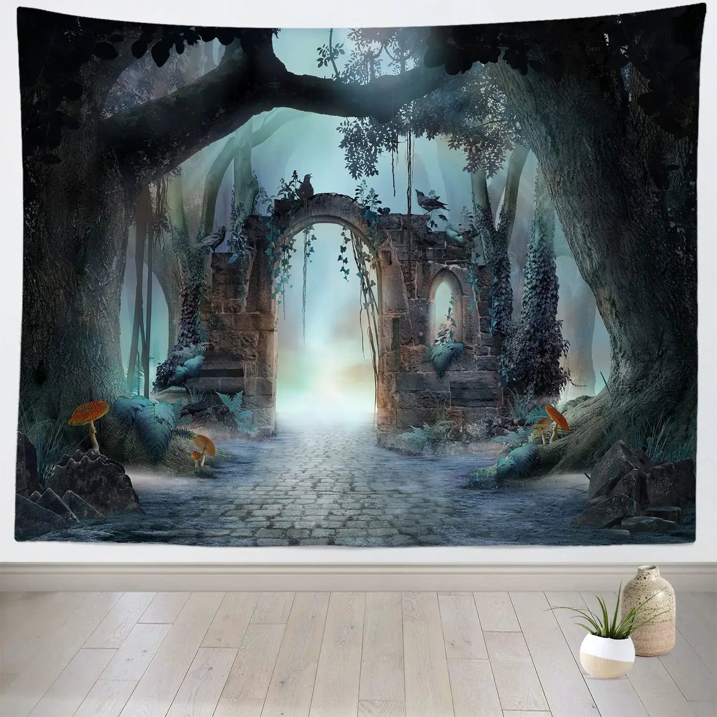 Fairytale Archway Tapestry Enchanted Forest Tapestry Wall Hanging Hazy Dark Mood Landscape Wall Tapestry Wall Art Room Decor