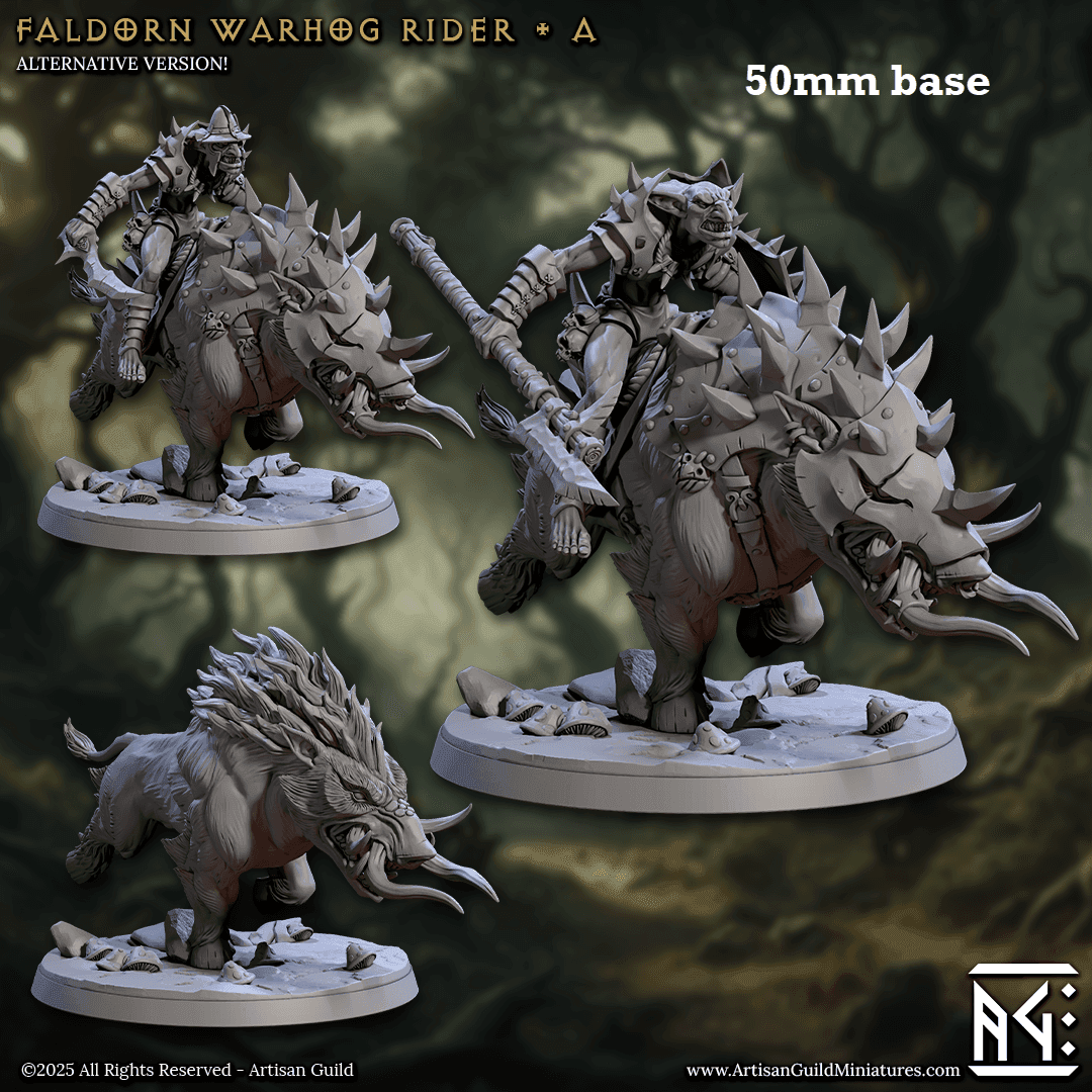 Faldorn Warhog Rider: Sculpt A (Hobgoblin Boar Calvary) - No Helmet / Dagger / Dagger